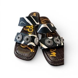 Sam Edelman Black and White Sandals with Silver Accents